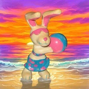 1987 Applause Beach Bunnies Bunny & Beachball  PVC Figure 3" A49